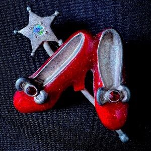 Vintage AJMC Wizard of Oz Sparkly Ruby Slippers and Magic Wand Pin Brooch